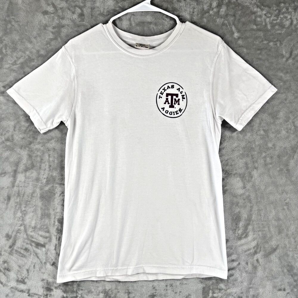 Texas A&M Aggies Comfort Colors T-Shirt Small White Double Sided Farmers Fight